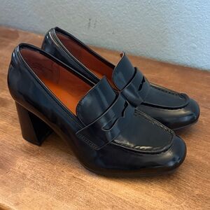 Lane Bryant Glossy Black Block Heel Penny Loafers